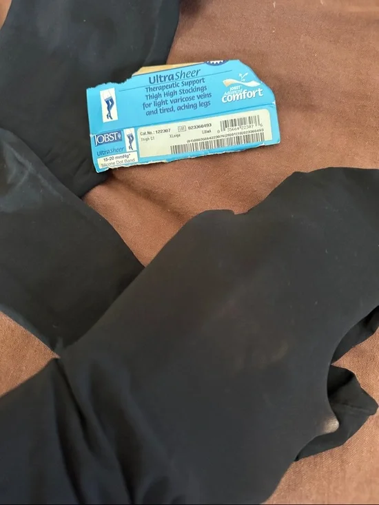 Duo med L & Jobst XL black thigh high, compression flight medical stockings - Picture 6 of 14